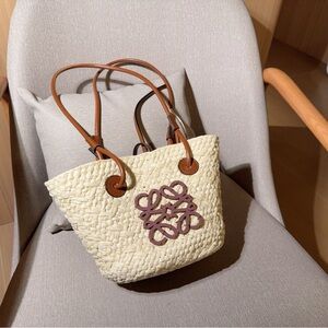 Loewe Basket Bag Straw Tote Beige Brown Logo Chic